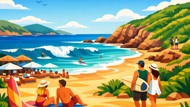Praia Brava em Búzios com ondas fortes e natureza selvagem
