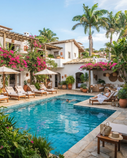 Hospedagem com jardim e piscina